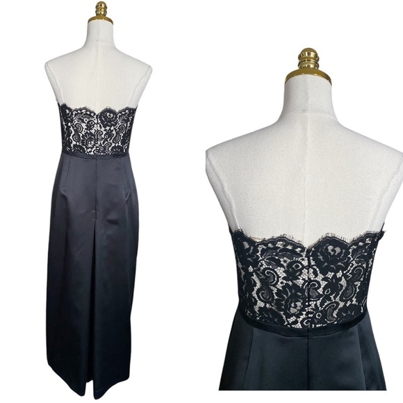 ANN TAYLOR  Strapless Black Satin & Lace Top Long Prom/Evening Gown Dress Size 6 - Picture 5 of 8